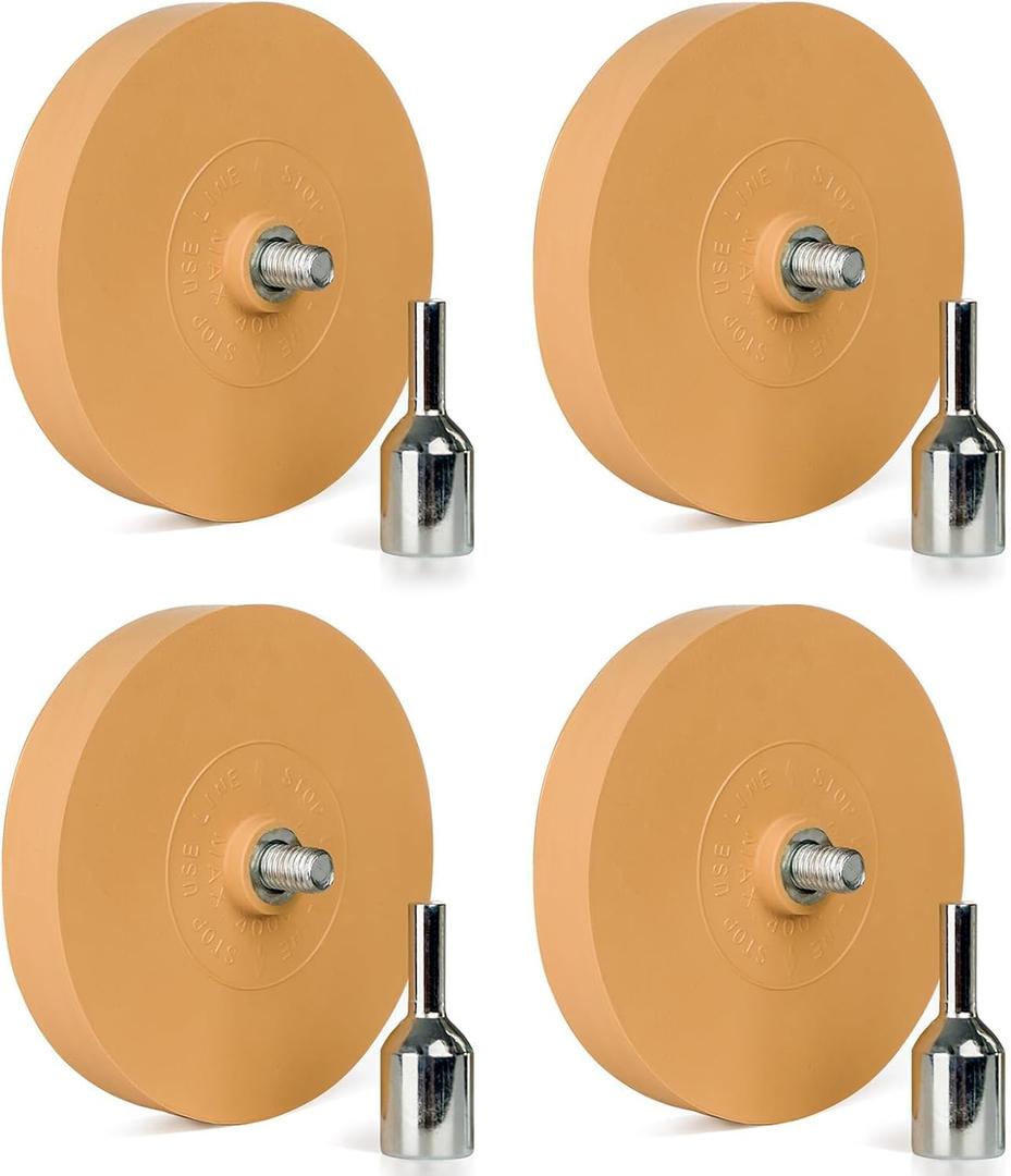 4 Pack 3.5 inch Eraser Wheel Decal Remover Eraser Wheel Adhesive Remover with Adapter Rubber Eraser Wheel for Drill Solid Decal Vinyl Tape Graphics Pinstripe Sticker Remover