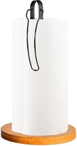 Wood Paper Towel Holder Countertop, TONLEA Kitchen Paper Towel Holder FreeStanding with Fixer for Kitchen and Bathroom Organization, Kitchen Roll Holder for Standard and Large Rolls