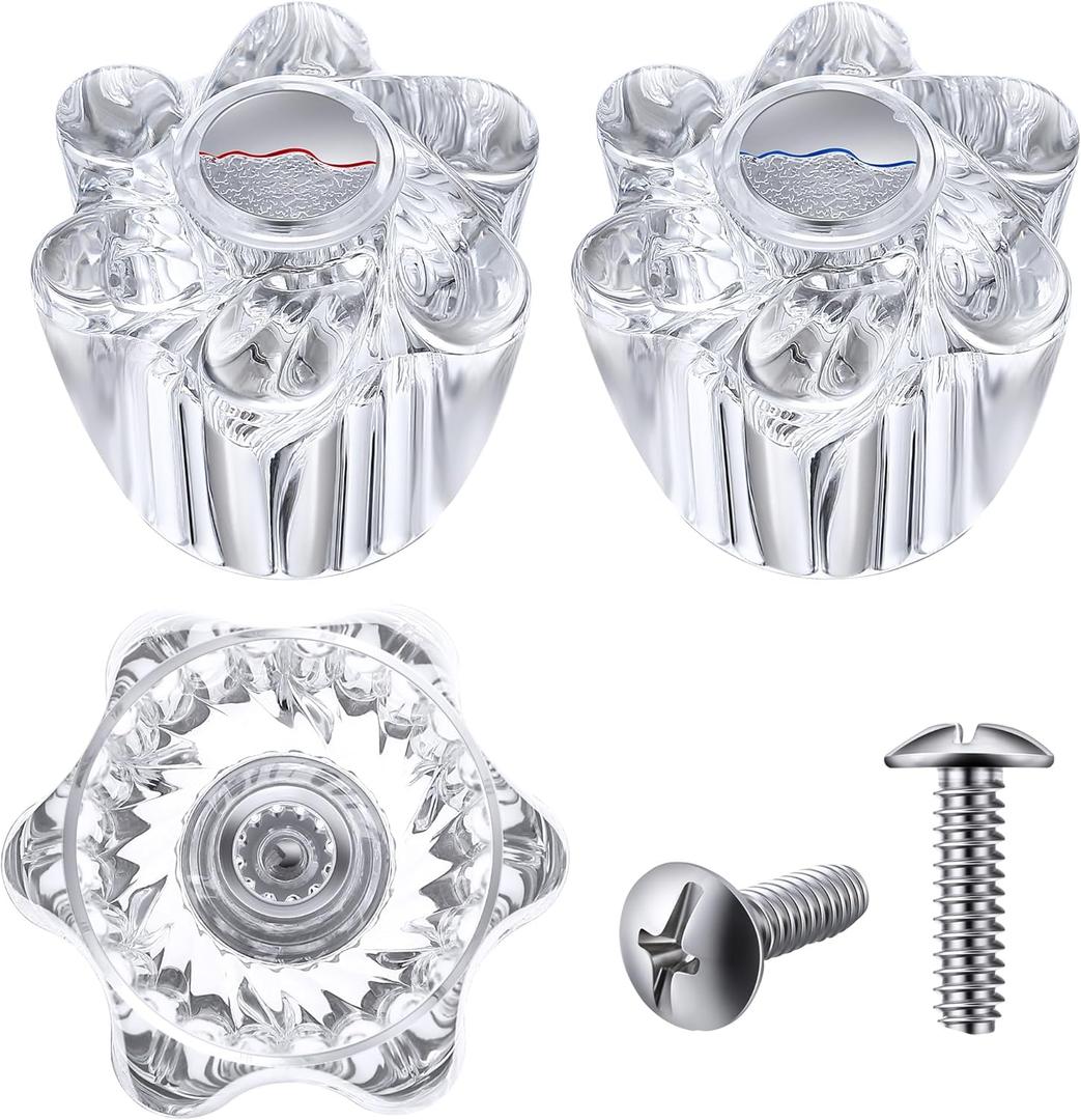 Enhon Shower Knob Replacement, Compatible with Pfister Contessa and Windsor Tub and Shower Faucets, Hot and Cold Faucet Handle Replacement, Newer Style, Clear Acrylic (2 Pieces)