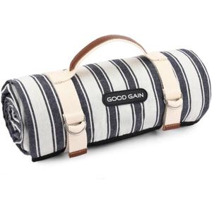 G GOOD GAIN Waterproof Picnic Blanket Portable with Carry Strap for Beach Mat or Family Outdoor Camping Party (Berry Blue)