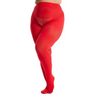 Frola Plus Size Tights for Women Semi Opaque Control Top High Waist Stockings 60 Denier Women's Pantyhose 2X 3X 4X 5X (Red)