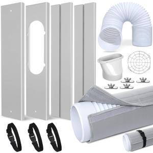 Portable Air Conditioner Window Unit Kit with Hose Universal Adjustable Seal Plate Vent Kit AC Hose Insulation Sleeve Fit 5.9" Diameter Sliding AC Vent Kit for Vertical/Horizontal Window