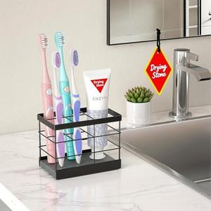Pack of 3, MOJOHAND Toothbrush Holders with Instant Drying Stone for Bathrooms, Stainless Steel Bathroom Electric Toothbrush Toothpaste Holder, Multi-Slots Openwork Design, Bathroom Accessories Organizer