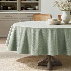 MIULEE Sage Green Linen Cotton Table Cloth Round Tablecloth Waterproof Spillproof Cross-Star Textured Table Cltoth Decorative Farmhouse Style for Dining Party Weddings 60 Inch