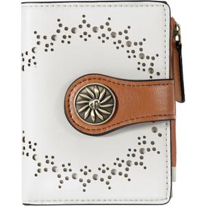 Tipmile Small Wallet for Women Bifold RFID Blocking Card Holder Leather Wallets with Zipper Coin Pocket (Beige & Brown)