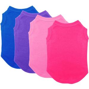 Chol&Vivi Plain Dog Shirt, 4pcs Blank Cotton Shirts Fit for Extra Small to Extra Large Size Dogs, Sleeveless Apparel Soft and Lightweight, Tank Top for All Breeds, Blue/Purple/Pink/Rose Red, Large (L (19" Chest))