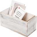 Rustic White Washed Wood Mail Box Storage Holder File Organizer Tabletop Wooden Basket Letter Script Design Envelope Folder Decorative Container Desk Home Office Entryway Bedroom Living Room