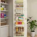 White 12 Inch Wide Narrow Over The Door Pantry Organizer, Pantry Organization and Storage, 8-Tier Metal Hanging Deep Basket Wall Spice Rack Seasoning Shelves, Home & Kitchen Essentials