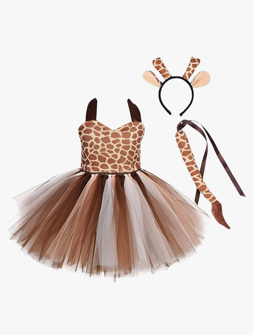 IBTOM CASTLE Prinecss Jungle Animal Costume for Girls Giraffe Cows Tutu Birthday Halloween Dress Up Outfits w/Headband Tails
size 3-4yer