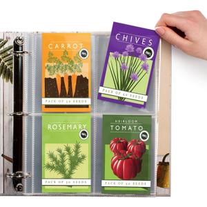 400 Pockets Seed Storage Organizer Sleeves (100 Pack) Slot Size 3.5x5, 4 Pocket Garden Seed Organizer, Clear Sleeves for Seed Packet Storage, Seed Keeper, Seed Organizer Binder