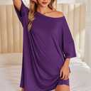 Ekouaer Plus Size Nightgowns for Women Oversized Sleep Shirt Short Sleeve Nightshirt T-Shirt Dress Sleepwear S-5XL (Purple, M)