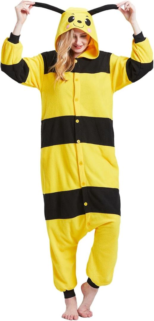 Adult Onesie Pajamas - Unisex Halloween Animal Cosplay Costume Sleepwear - Comfy One-Piece Suit for Men & Women (Medium, Bee)