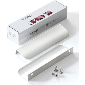 Satanga Edge Finger Pull for cabinets Kitchen Concealed Drawer pulls Aluminum Flat Hidden Back Mount Door Handle for Home 5 Pack Modern White 5 Inch Overall Length Easy Installation (3-3/4" Hole Center 5" Overall Length)