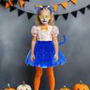 Blue Cat Costume Cat Ears Fur Tail Blue Sequin Tutu Bowtie Cat Sunglasses Accessories Set for Halloween Cosplay Party Dress up