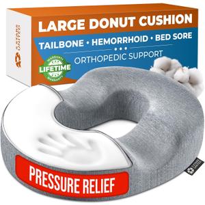 5 STARS UNITED Donut Pillow Hemorrhoid Tailbone Cushion Large Floor Cushion for Pain Relief Coccyx, Prostate, Sciatica, Pelvic Floor, Pressure Sores, Pregnancy, Postpartum Recovery, Gray