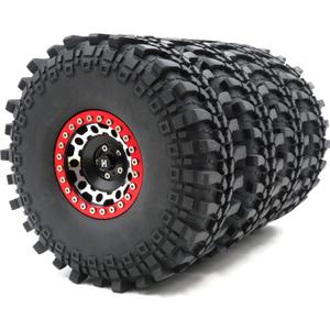 4pcs RC 2.2 Mud Terrain Tires Super Grip Soft Tyres with Foam insert 145mm Tall & Aluminum Alloy 2.2 Beadlock wheels rims For RC scale Crawler Axial SCX10 Capra redcat Everest 10