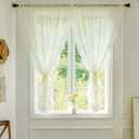 Lace Curtains - Sheer Floral Ruffle Curtains for Window Privacy Rod Pocket Light Filtering, 59"W x 45"L (Pack of 2), Cream