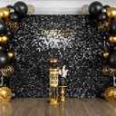 Black Shimmer Wall Backdrop 48PCS, Black Back Not See-Through Design, Square Sequin Glitter Backdrop Panel, Perfect for Outdoor Events, Birthdays, Wedding and Party Decoration