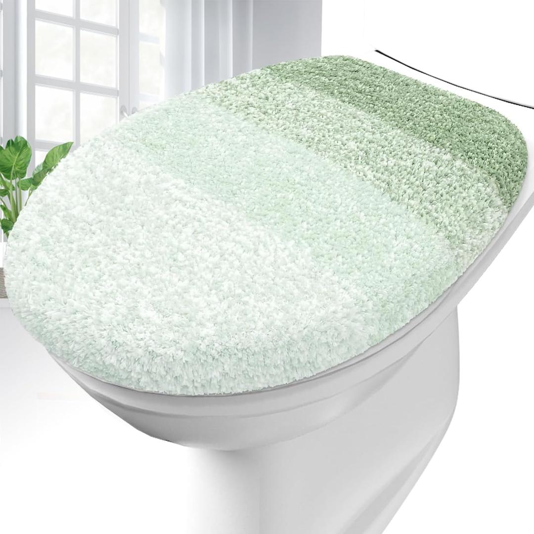 OLANLY Soft Microfiber Bathroom Toilet Lid Cover, Machine Washable Covers, 17.5x15, Stays in Place Rubber Backing, Fits Most Round, Elongated and Oblong Lids, Accessories Decor, Sage Green