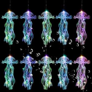 Jellyfish Decor, 10 Pcs Jellyfish Lanterns - Hanging Jelly Fish Decoration for Mermaid Theme Party & Under The Sea Party Decorations, Birthday Gift Supplies for Women Girls Baby (5 Colors) (Yellow, Pink, Purple, Blue, Green)