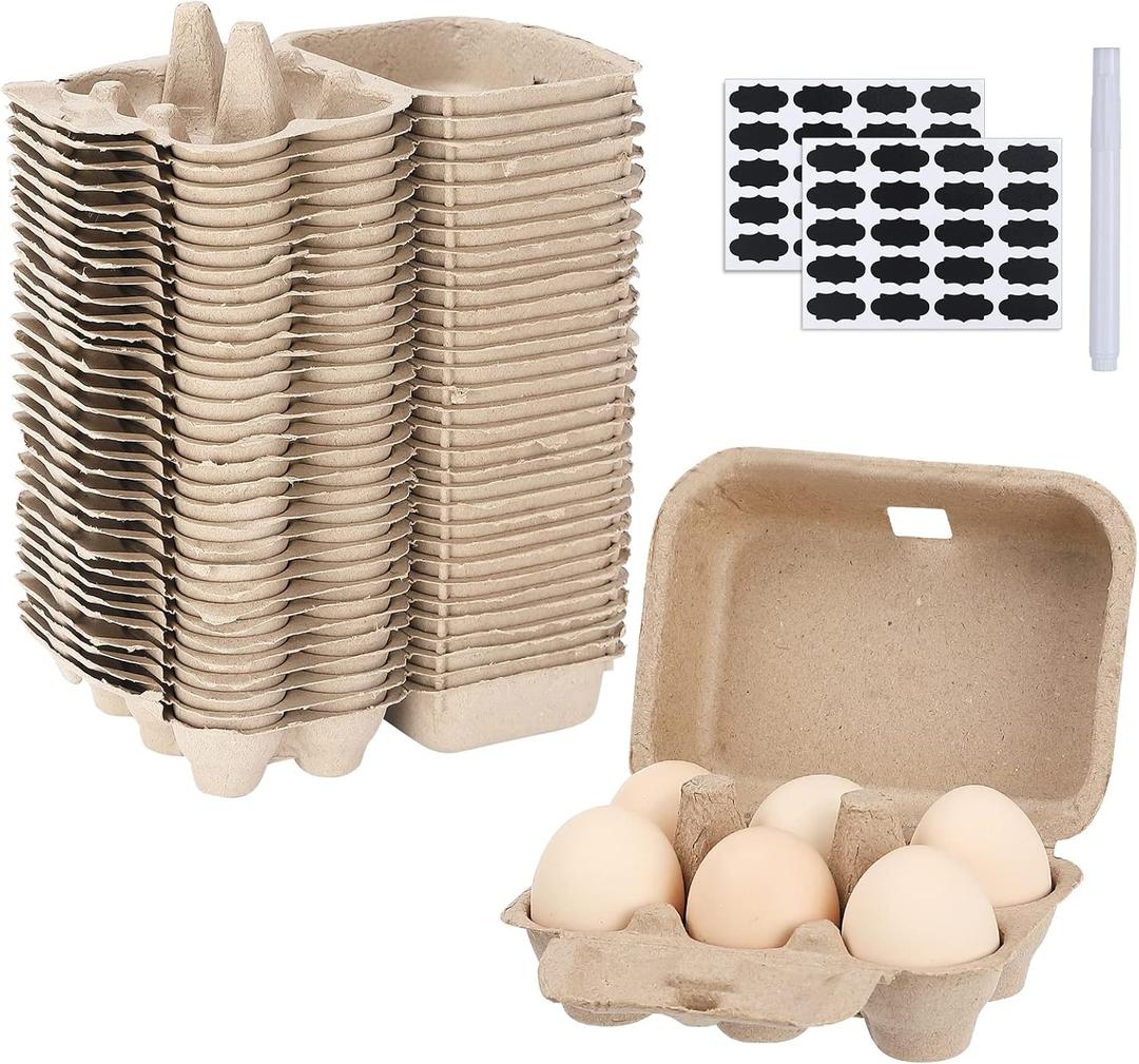 Paper Egg Cartons for Chicken Eggs, 36 Pieces Pulp Fiber Half Dozen Egg Cartons Bulk 6 Count Egg Storage Containers Holder for Family Farm Market Fridge Storing Chicken Eggs