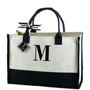 Classic Black and White Initial Canvas Tote Bags (M), 100% Cotton, 17" x 19" x 2"