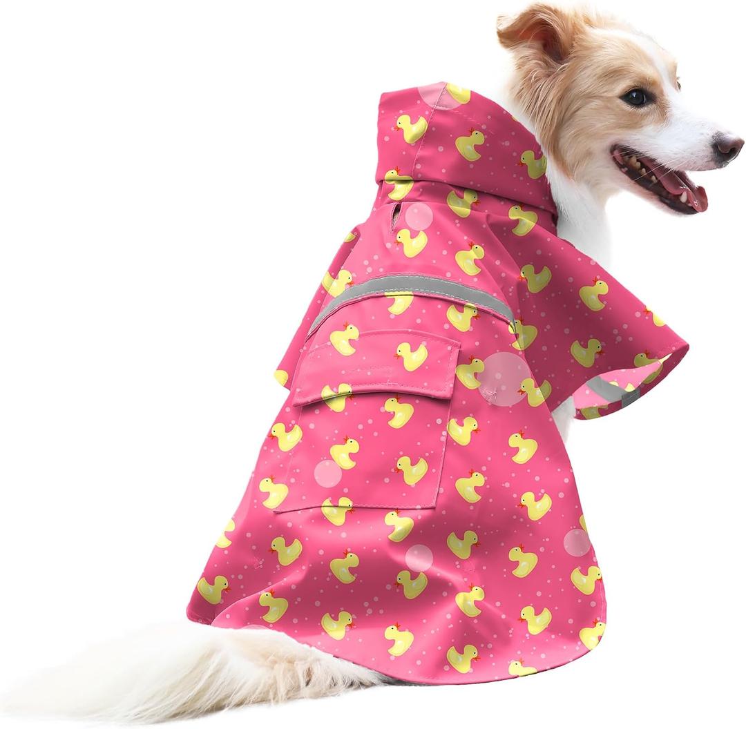 NACOCO Large Dog Raincoat Adjustable - Pet Rubber Ducks Yellow Water Proof Clothes Lightweight Rain Jacket Poncho Hoodies with Strip Reflective Pink (Pink L, Yellow Duck)