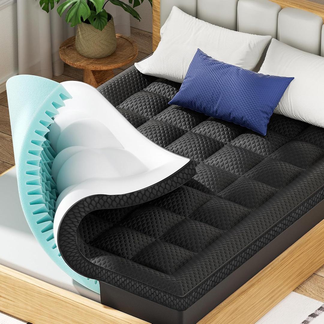 BEDELITE Dual Layer Queen Size Memory Foam Mattress Topper (Black)