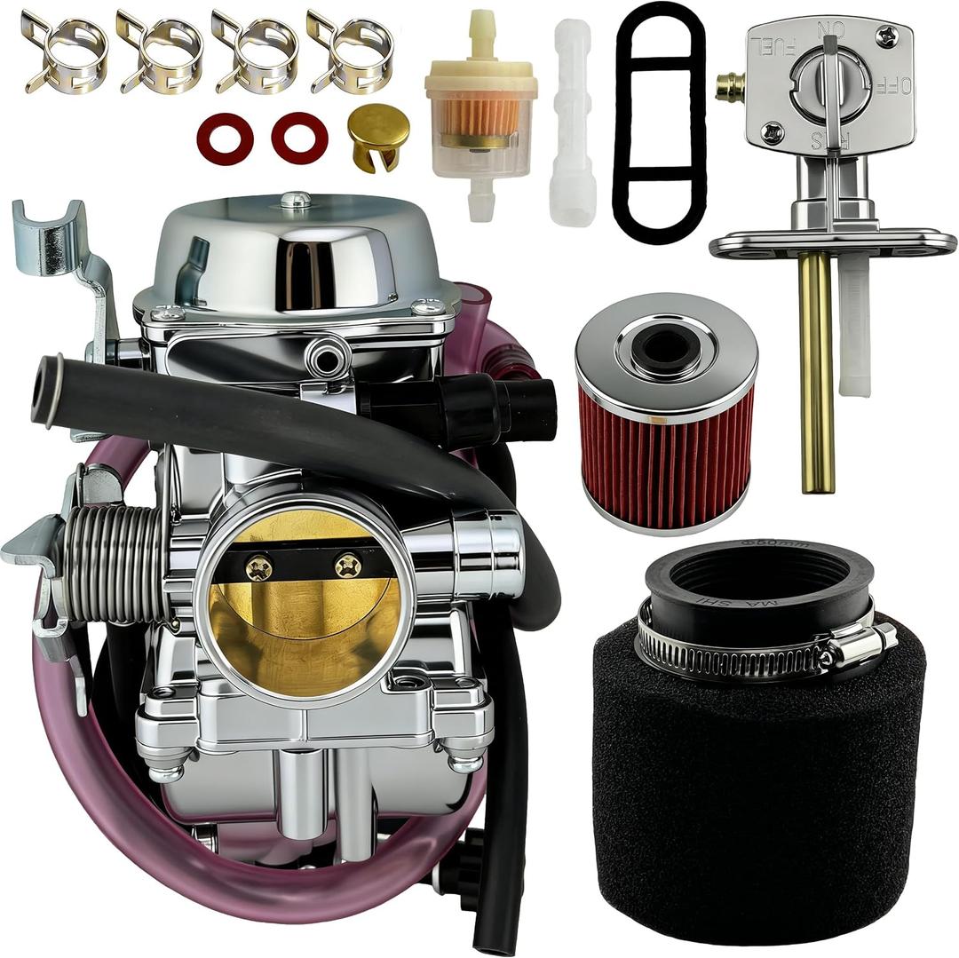 Bayou 300 Carburetor Fit for Kawasaki KLF300B 2x4 1986-2004 & KLF300C 4x4 1986-2004 ATV with fuel switch Air Filter