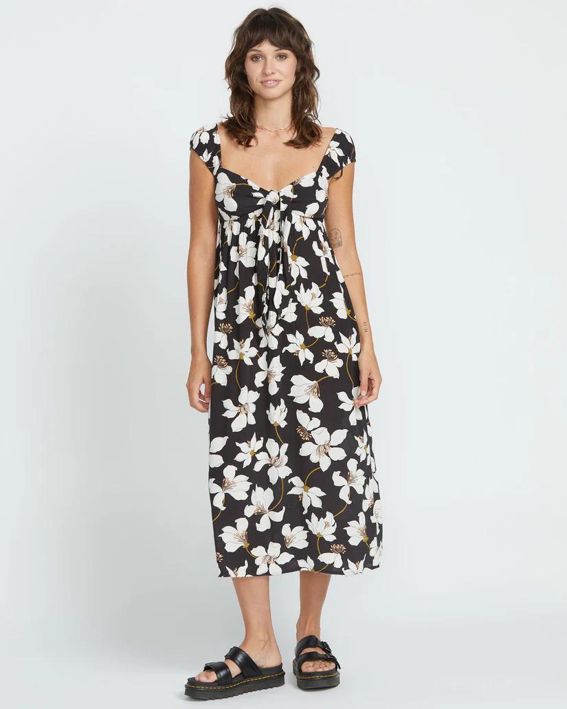 Volcom Womens Dream in Bloom Crinkly Viscose Maxi Dress, L