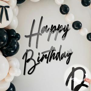 Yousoontic Happy Birthday Sign for Backdrop Large Happy Birthday Sticker Letter Acrylic Mirror Decal for Balloon Arch Party Sign Wall, Peel Off the Acrylic Film(23 x 20 Inches,Classic,Black)