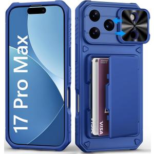 for iPhone 17 Pro Max Case Wallet with Card Holder (4-5 Cards), Slide Camera Cover, Military Grade Shockproof, Heavy Duty Rugged Women Men Phone Case for iPhone 17 Promax 6.9" 2025, Roral Blue