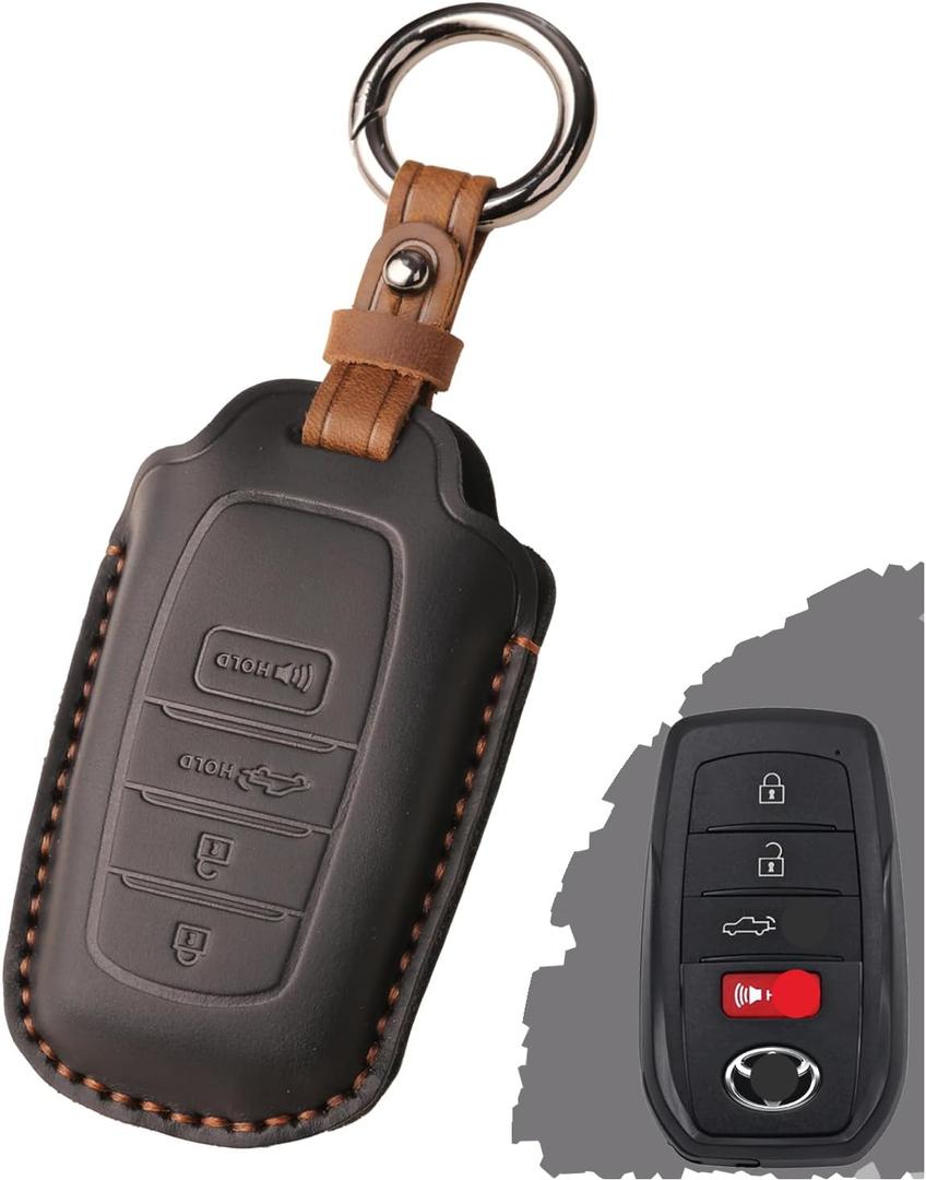 For Toyota Key Fob Cover Leather - 2025 Camry, 2023-2026 Grand Highlander/ Prius, 2022-2026 Corolla Cross Tacoma Tundra Sequoia, 4Runner RAV4 Sienna, Handcrafted Key Fob Case - Pirate Black