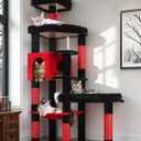 Globlazer Extra Large Platform Gothic Cat Tree, 65in Tall Sturdy Goth Cat Tower for Multiple Indoor Cats, Big Cat Tree for Large Cat with 3 Enlarged Perches, 6 Scratching Posts, Condo, S65, Red Black