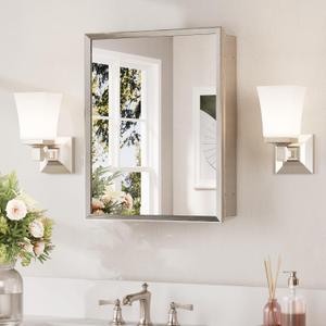 Keonjinn Small Medicine Cabinet Mirror 14" x 18", Assembly Needed, Brushed Nickel Medicine Cabinet with Mirror, Beveled Framed, Stepless Adjustable Shelf, One Shelf Only, Wall-Mounted or Recessed