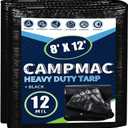 Black Tarps Heavy Duty Waterproof 8x12, 12 Mil Thick, High Durability, Rip and Tear Resistant with Metal Grommets Every 20 Inches