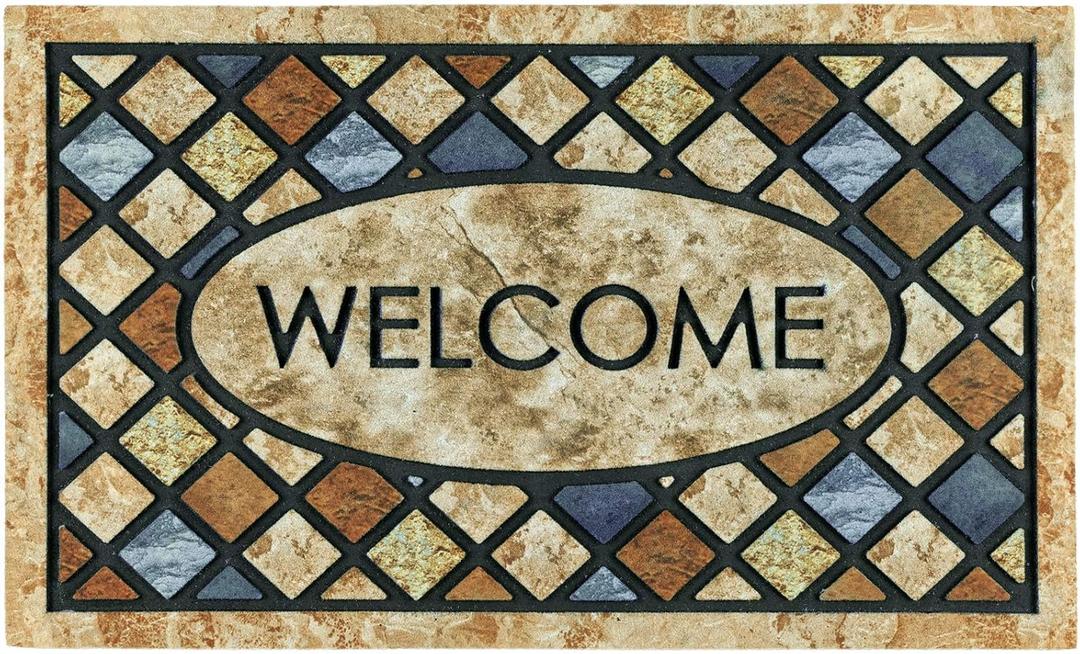 CHICHIC Welcome Door Mat 24x 36 Inch Front Doormat Outdoors for Home Entrance Outdoors Mat for Outside Entry Way Doormat Entry Rugs, Heavy Duty Non Slip Rubber Back Low Profile,Blue Welcome