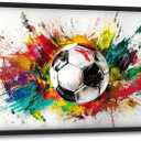 Large Framed Soccer Wall Art,Graffiti Decor Canvas Print 36" L x 24" W