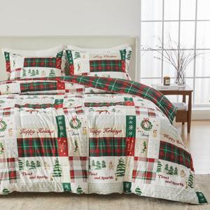 Great Bay Home King Size Christmas Comforter Set - 3-Piece Down Alternative Comforter and Sham Set - Reversible, Lightweight, Ultra-Soft Bedding Set (Holiday Patchwork)
