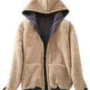 Yeokou Women's Casual Full Zip Up Sherpa Lined Hoodie Sweatshirt Jacket Coat (Gray, L)