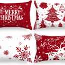 Lanpn White and Red 16x24 Christmas Lumbar Pillow Covers Set of 4, Decorative Rectangle Long 16 x 24 Winter Snowflake Throw Pillow Case Xmas Cushion Cover for Indoor House Sofa Red