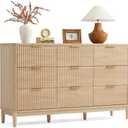 LINSY Fluted Dresser for Bedroom with 9 Drawers, Mid Century Modern Chest of Drawers with Gold Metal Handles, Wide Boho Wood Dressers, Large Farmhouse Storage Cabinet for Bedroom, Living Room, Oak