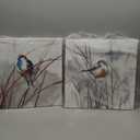 Bird Wall Art, Blue Watercolor Canvas Picture with Reeds, Set of 2 16"x16", 16" x 16" x 2panels