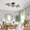 Modern Ceiling Light Semi Flush Mount Light Fixture Mid Century Black Sputnik Chandeliers with 8 Lights Kitchen Light Ceiling for Bedroom Dining Room Living Room Lighting (8 Light, Black)