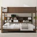 Ball & Cast Queen Over Queen Bunk Bed with 6 Storage Cabinets and USB Ports,Wooden Bedframe w/Ladder & Guardrails,Space Saving,Solid Wood Slats Support,for Student Dorms,Guest Rooms,Espresso