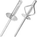 50Pcs Tri-Fold Aluminum Blind Rivets,Tri Grip Exploding Assortment Bulb Style Pop Rivets for Automotive, Soft or Plastic Materials (Silver, 3/16"x1" Large Head 5/8")