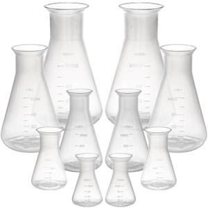 Covzoe 10 Pack Plastic Erlenmeyer Flask, Semi-Transparent Scientific Conical Flask for Teaching, Laboratory Chemical Erlenmey Education Learning Tool, 50ml, 100ml, 250ml, 500ml, 1000ml