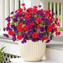 Artificial Flowers for Outdoors, 6 Bundles Silk Fake Hibiscus Flowers for Spring Summer Decoration, UV Resistant Fake Plants Plastic Bouquet for Home Planter Porch Patio Yard Decor(Red Purple)