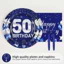 96Pcs 50th Birthday Party Decorations Happy Fathers Day Paper Plates and Napkins Disposable Blue Silver 50 Years Old Tableware Set for Men Women 50th Birthday Anniversary Party Supplies Serves 24