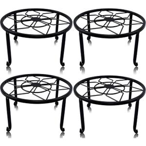 yosager 4 Pack Metal Plant Stands for Flower Pot, Heavy Duty Black Iron Potted Stand Holder, Indoor Outdoor Rustproof Metal Planter Container Round Supports Display Rack for Home & Garden Decor